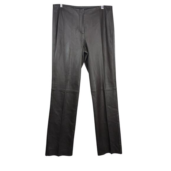 Vintage 90s Y2K‎ DKNY Dark Brown Soft Leather Pants Raw Hem Biker Bootcut Size 8 - Picture 1 of 6